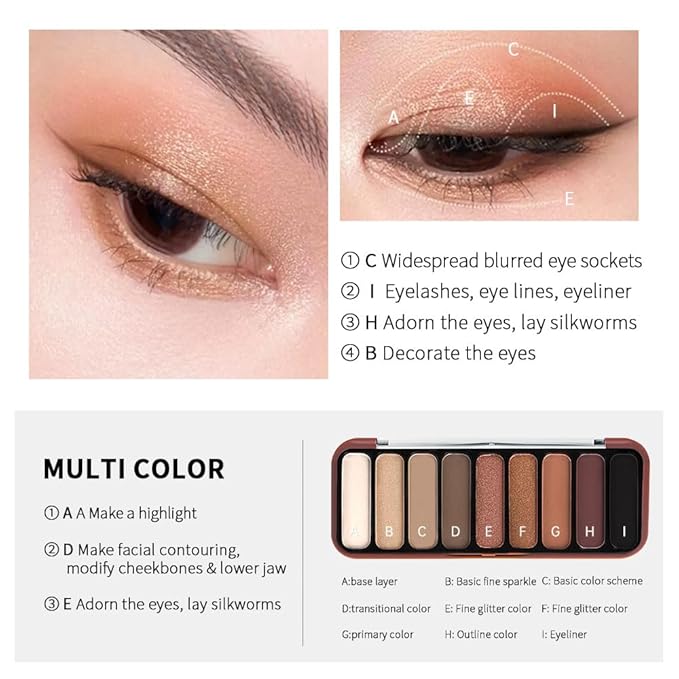 Gold Nude Brown Eyeshadow Palette – 9 Matte & Shimmer Shades in Frosted Ivory, Latte, Rose Bronze, Golden Copper & Deep Cocoa – High Pigment, Blendable, Long-Lasting Natural to Glam Smokey Eye Looks