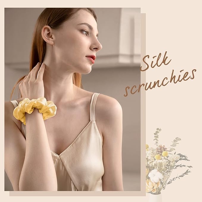 OLESILK 100% Mulberry Silk-Scrunchies for Hair Sleep, Women Grils Silk Hair Ties for Frizz & Breakage Curly Hair, No Damage, Elastics Ponytail Holder, 3 Pack