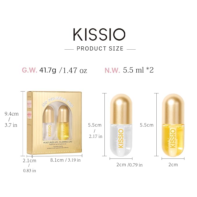 KISSIO Lip Plumper,2 PCS Natural Lip Plumper,Plumping Lips Serum,Plumping Lips Balm,Hydrated,Plump Day and Night,11ml