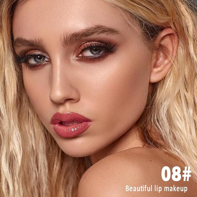 evpct Dirty Pink Shiny Longwear No-Budge Liquid Lip Color Lipstick Makeup, Highly Pigmented Color Instant Shine, Waterproof Long Lasting Lipstick for Women, Lip Stain Gloss with Lip Liner Brush, 08#