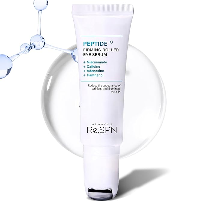 Re.SPN Peptide Firming Roller Eye Serum – For Puffy Eyes, Wrinkles & Dark Circles, Cooling Gua Sha Metal Applicator with Niacinamide, Vegan K-Beauty (0.67 fl oz)