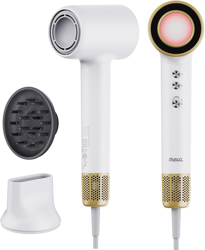 Professional Bi-Ionic Hair Dryer- mera Classic -Fast Drying Salon Results Blowdryer w/Magnetic Diffuser & Concentrator for Women, One Button Safe Mode for Cooling, cUL Certified, Lightweight, Travel