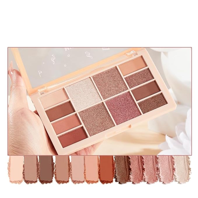 Eyeshadow Palette - 12 Color Neutral Eyeshadow, Nude Pink & Brown, Matte & Shimmer, Highly Pigmented, Blendable, Travel-Friendly Everyday Makeup, 03-2#