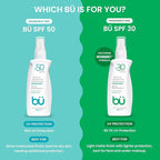 BU SPF 50 Sunscreen Spray for Face and Body, Fragrance Free, Clear, Non Greasy, Water Resistant, for Sensitive Skin, 3.3 oz