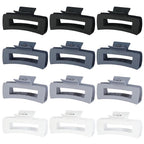 12 Pcs Large Hair Clips for Women, 4.2 Inch Square Claw Clips, Colorful Hair Claw Clips for Thick and Thin Hair, Bulk Hair Accessories for Women and Girls - Grey