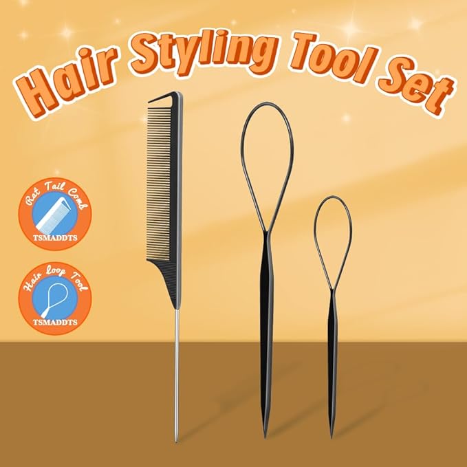 TsMADDTs Small Hair Ties Set, 2000PCS Rubber Bands with Organizer Box, 7 Natural Colors Clear Black Brown, Rat Tail Comb