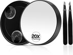 20X Magnifying Mirror, Magnified Makeup Mirror with 2 Tweezers, Magnifying Mirrors with Suction Cup for Bathroom, Travel Mirrors for Women, Ideal for Makeup, 3.5 Inches (Black)