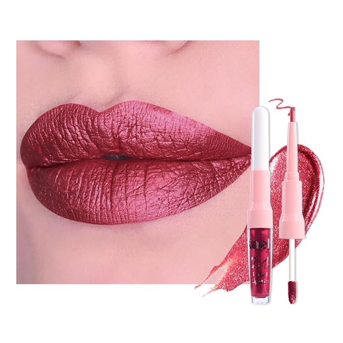 Kaely 2-in-1 Bold Girl Metallic Lipstick and Lip Liner Makeup, Shimmer Liquid Metallic Lipsticks for Women, Glitter Lip Gloss Stain Long Lasting Waterproof Smudge Proof 24 Hour, Cruelty-Free 23