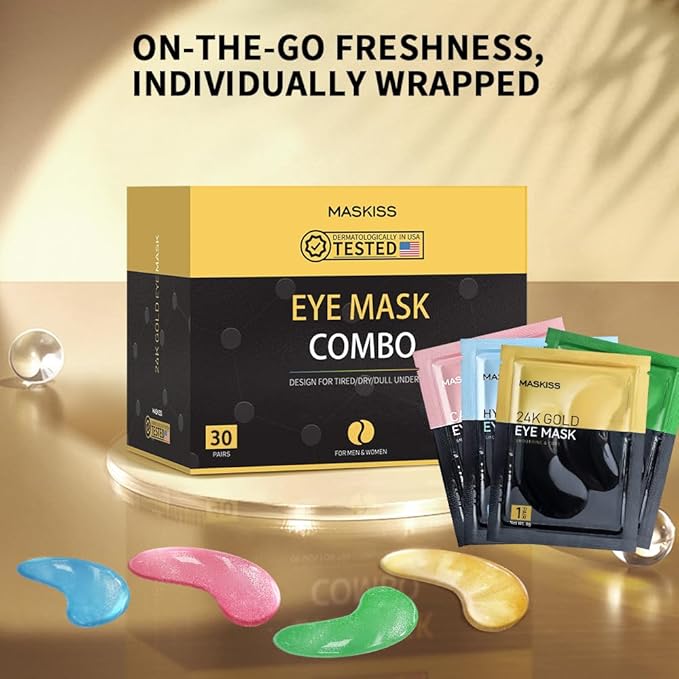 Under Eye Patches(30 Pairs), 24K Gold, Caffeine, Hyaluronic Acid, Aloe Vera Eye Masks for Dark Circles Puffy Eyes Undereye Bags, Eye Skin Care Gift Set for Bachelorette Party Favors