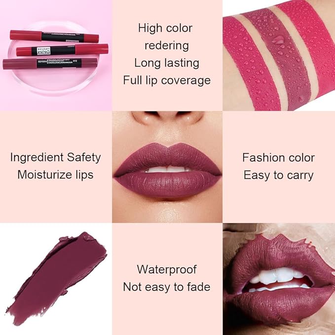 evpct 1Pcs Dark Grape Purple Matte Lipstick and Lip Crayon Liner Pencil Set for Women Lip Stain Long Lasting Waterproof labiales mate magicos 24 horas originales pintalabios permanente 24 horas 03