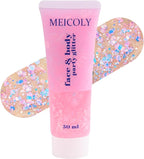 MEICOLY Chameleon Baby Pink Body Glitter,Pink Turn to Purple Face Glitter Paint,Color Changing Mermaid Face Glitter Gel for Halloween,Chunky Glitter for Face Body Hair,Festival Party Glitter Makeup
