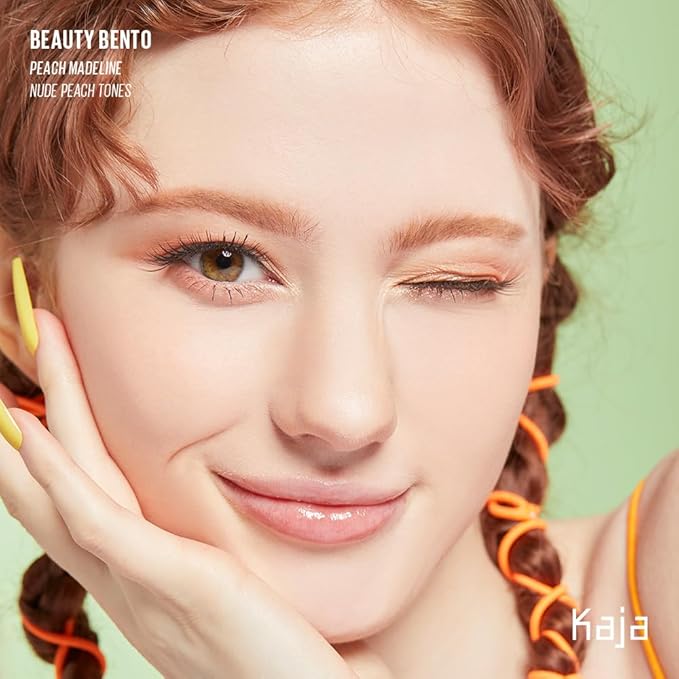 Kaja Beauty Bento Collection - Bouncy Eyeshadow Trio | 16 Peach Madeline | Nude Peach Tone | Vegan, Cruelty free