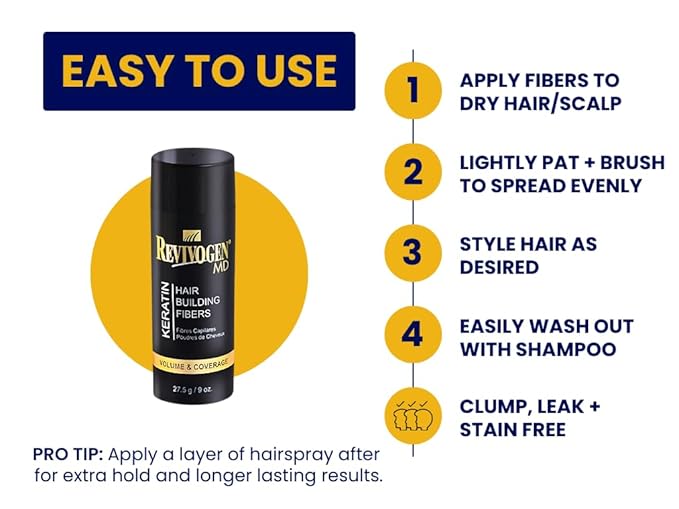 Revivogen MD Keratin Hair Building Fibers, Hairline Powder, Hair Fibers, Hair Fibers for Thinning Hair, Hair Fiber Spray, Thick Fiber for Hair Men and Women, Hair Filler, .9oz, Black