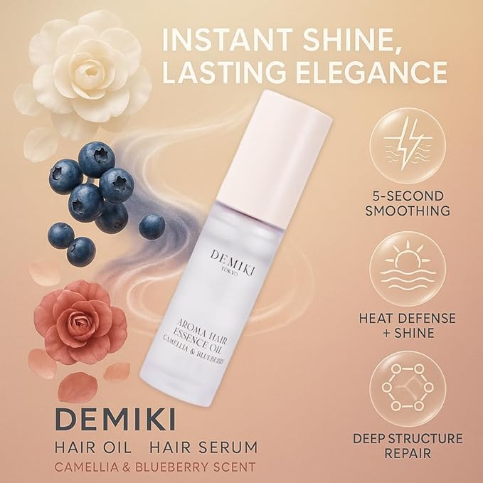 DEMIKI Hair Oil Japanese Hair Care,Hair Oil for Frizzy Hair,Anti Frizz Hair Products for Women,Hair Moisturizer,Hair Perfume Oil,Hair Beauty Products,Hair Serum for Frizzy and Damaged Hair 1.18fl.oz