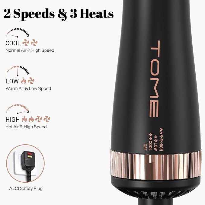 Blow Dryer Brush, Hair Dryer Brush in One, 1200W Large Oval Hot Air Volumizer & Straightener, Anti-Frizz Blowout Styling Brush, Dual Voltage 110–240V (3 Inch) Black