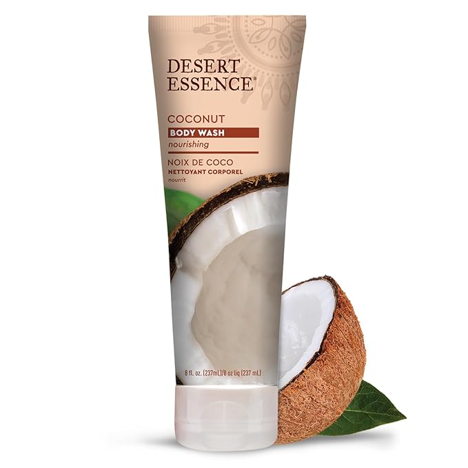 Desert Essence Coconut Body Wash - Nourishing Body Wash with Jojoba Oil, Organic Coconut Oil, Shea Butter - Vegan, Cruelty-Free, Gluten-Free - Hydrating Natural Body Wash for Smooth Skin Care - 8 oz