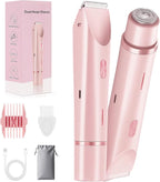 2-in-1 Bikini Trimmer for Women, Bikini Shaver, Dual Head Electric Razor, IPX7 Waterproof Wet/Dry, USB Rechargeable for Pubic/Underarm/Leg, Pink