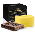VALITIC Brightening Lemon & Turmeric Kojic Acid Soap with Vitamin C, Retinol, Collagen - Original Japanese Complex - with Hyaluronic Acid, Vitamin E, Shea Butter, Castile Olive Oil 2 Pack+Holder