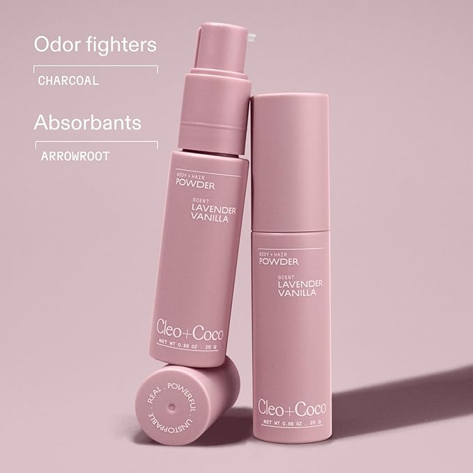 Cleo + Coco. Deodorant Powder for Body and Hair, Lavender Vanilla (0.88 oz), 2-in-1 Deo Powder & Dry Shampoo for Women & Men, Aluminum Free Deodorant, Talc-Free, Anti Chafe Protector, Travel-Size