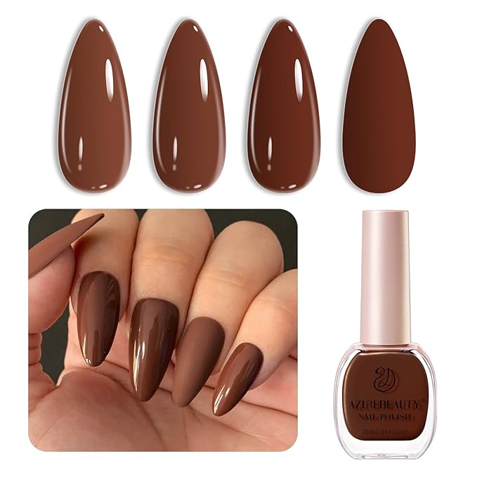 AZUREBEAUTY Brown Nail Polish Quick Dry Fall Nail Polish Natural Shine Nail Lacquer Salon-Quality for Women Girl Gift Set 1Pcs 0.34 fl oz