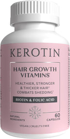 Kerotin Hair Growth Vitamins, Biotin Supplement, DHT Blocker, Collagen Stimulator, for Hair Loss Support, Nail & Skin Care, Includes Saw Palmetto, Vitamin D3 & More - 60 Pills (1 Month Supply)
