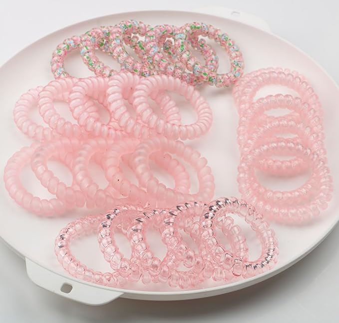 25pcs Spiral Hair Ties,Elastic Coil Hair Tie for Women Girls,No Crease No Damage Telephone Wire Cord Hair Ties for Thick Hair Thin Hair(Pink)