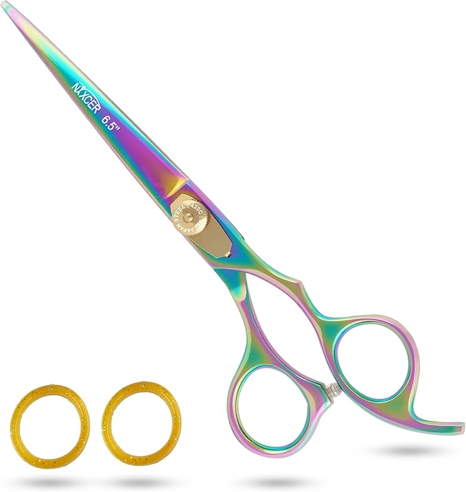 Hair Cutting Scissors -Sharp Razor Edge Blade Hair Shears Series - 6.5" With Fine Adjustment – Stainless Steel Hair Scissors Professional For Men, Women & Babies (Rainbow)