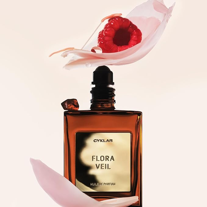 CYKLAR Perfume Oil Roll-On. Travel-Friendly Flora Veil Fragrance with Raspberry, Peony, and White Amber Notes. Long-Lasting Essential Oil Parfum for Women and Men. 0.5 Fl Oz Scented Rollerball Bottle