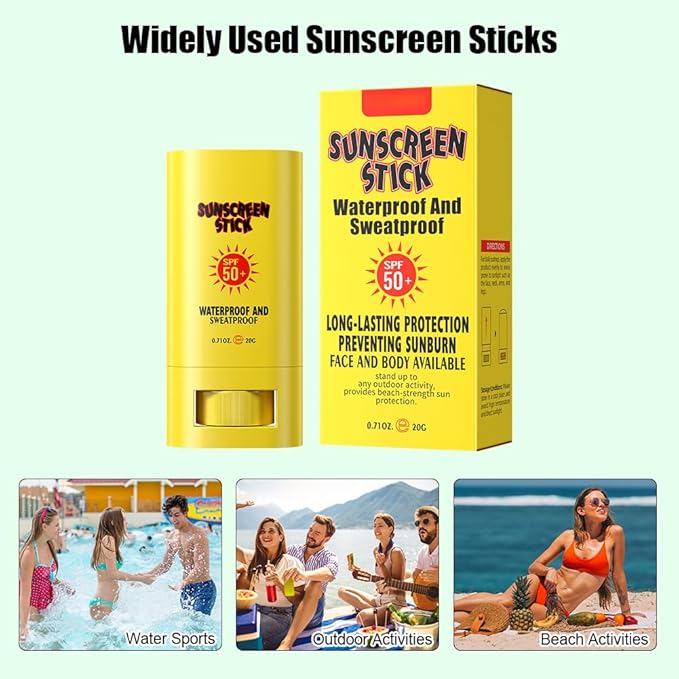 Sunscreen Stick for Face and Body,2 Pack Non-Sticky Outdoor Sun Sticks,Sweat & Water-Resistant,Non-Sticky and Long Lasting,Refreshing Sunscreen Sport Sticks for All Skin Types,0.72 Oz/20g