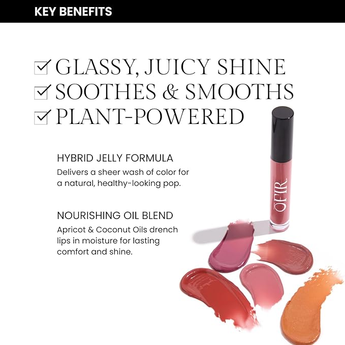 OFIR Hue Hydrator Sheer Lip Jelly, Luminous Gloss, Plant-based, Hydrating, Subtle Color, 0.135 fl oz (Zest - Burnt Orange)