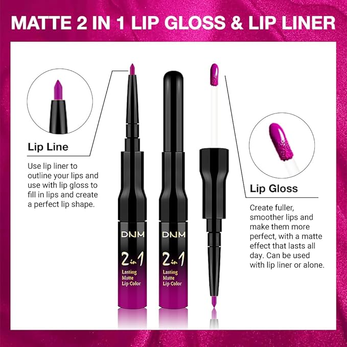 evpct 1Pcs Hot Pink Matte Lip Liner & Liquid Lipstick Stain Makeup Set for Women, Hot Pink Lip Liner Stain Long Lasting Waterproof Smudge Proof, Cruelty Free Lip Stick Makeup 24 hours originales, 59