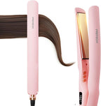 Flat Iron Hair Straightener 1 Inch Titanium - Fast Heating Pink Hair Straightener， Negative Ions Flat Iron 12 Temp (230°F-450°F), Auto Shut Off, Temp Memory & Dual Voltage for Smooth Silky Hair