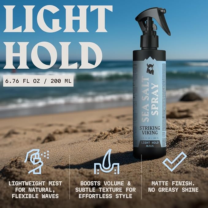 Striking Viking Sea Salt Spray for Men - Light Hold, 6.76 Fl Oz, Blue Ocean Scent - Volumizing Hair Spray for Men - Texturizing & Curl Enhancing - Paraben Free
