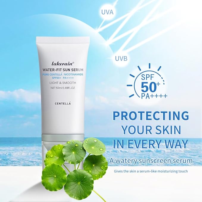 Centella Sunscreen SPF 50 PA++++, Hyalu Cica Water-Fit Sun Serum, Lightweight Sunscreen with Centella Asiatica, Hydrating & Non-Greasy Sun Protection for Sensitive Skin, Reef-Safe & Fast-Absorbing