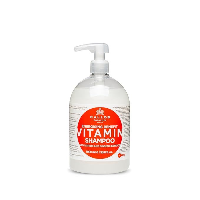 Kallos KJMN Vitamin Energising Shampoo with ginseng extract and avocado oil – Pump 1000 ml - 33,81 Fl Oz