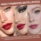 evpct 3Pcs Ruby Plum Red Mauve Gradient Matte Lipstick Lip Liner Crayon Combo Pencil Set for Women Long Lasting, Cream Lipliner and Lipstick Combo Makeup Set, Flawless Gradual Lip Bar Ombre Effect