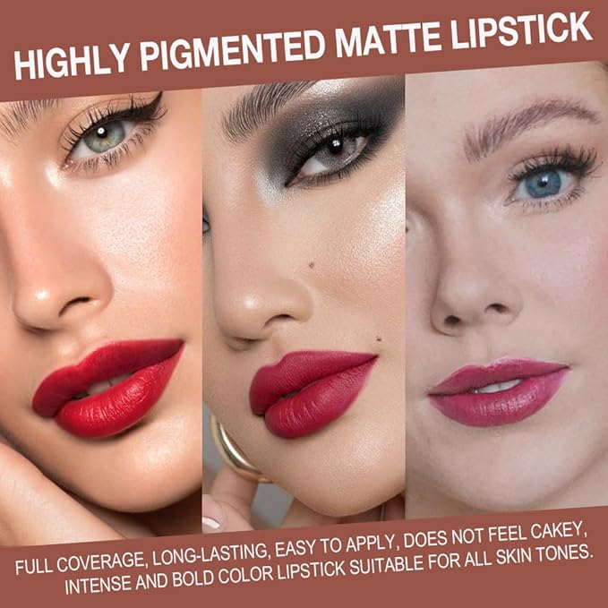 evpct 3Pcs Ruby Plum Red Mauve Gradient Matte Lipstick Lip Liner Crayon Combo Pencil Set for Women Long Lasting, Cream Lipliner and Lipstick Combo Makeup Set, Flawless Gradual Lip Bar Ombre Effect