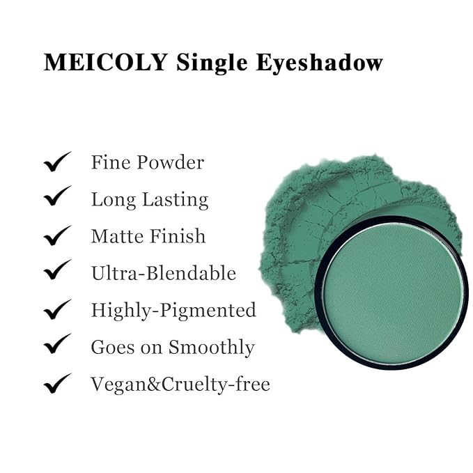 MEICOLY Single Green Eyeshadow Palette with Mirror,Stocking Stuffers for Women,Matte Green Eye Shadow for Elphaba Christmas Makeup,Pressed Powder Eyeshadow,Matte Shade Eyelid Color Eye Makeup