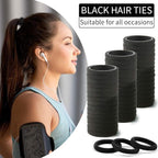 100PCS Black Hair Ties for Women Girls, Seamless Thick Black Hair Band, Elastic Hair Ties No Damage Ponytail Holder Christmas Gift