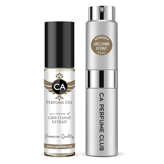 CA Perfume Duo Impression of Gris Chane Extrait For Women And Men Perfume Layering Set Long Lasting Travel Size EDP + Body Oil Roll-On Bottle 0.27 Fl Oz+0.33 Fl Oz