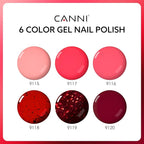 CANNI 6 Colors 9 ML Hema-Free Glitter Red Gel Nail Polish Set, Dark Cherry Red Gel Polish Kit, Soak Off LED Nail Gel Manicure Kit DIY at Home Salon Gifts