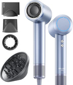 PLUZZ Professional Hair Dryer with Diffuser for Curly Hair, 400M Negative Ionic Blow Dryer for Fast Drying, 120,000 RPM High-Speed Brushless Motor, Low Noise Lightweight, Travel-Friendly (Silver)