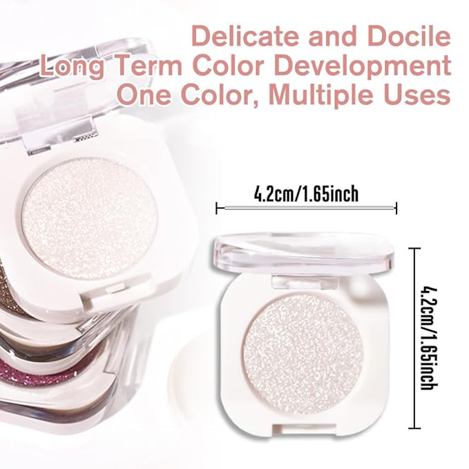 Pearl White Glitter Single Eyeshadow, Lightweight Blendable Mini Eye Shadow for Older Women, Monochrome Eyeshadow Palette Makeup Pigmented Waterproof, Vegan & Cruelty-Free, 11