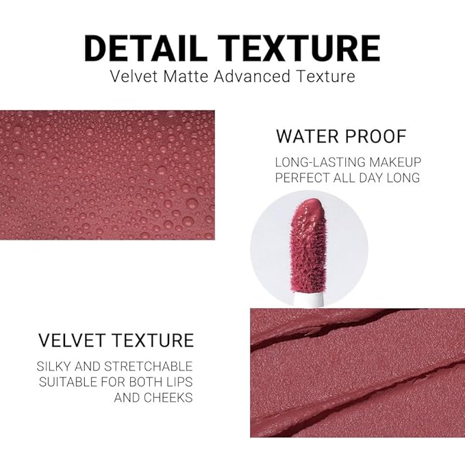 evpct 1Pcs Mauve Red Matte Liquid Lipstick Lip Gloss Glossy Set for Black Women 24 Hour Silky Velvet Lipstick labiales matte larga duracion mate 24 horas originales 03#