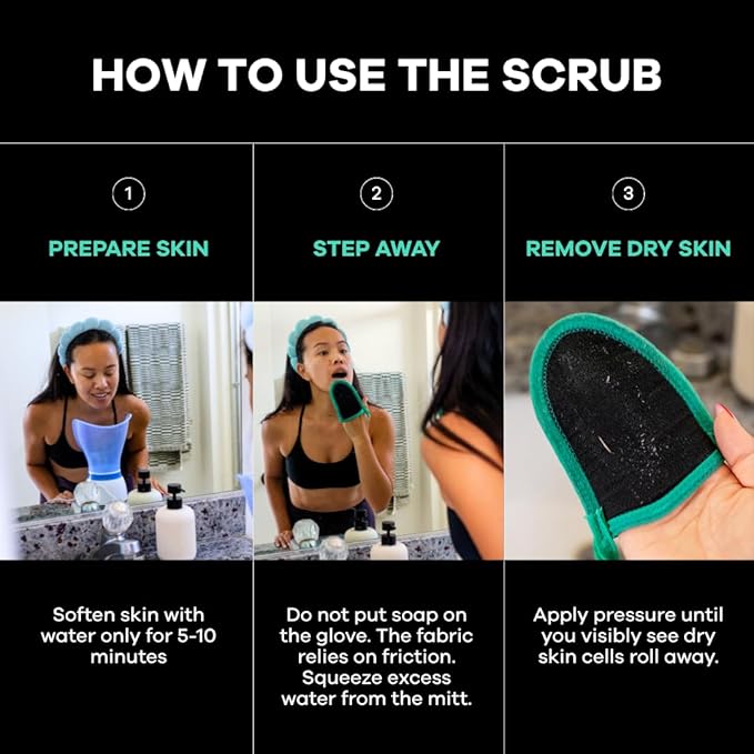 Dermasuri Deep Exfoliating Face Mitt - Scrubber, Dead and Dry Skin Remover for Men and Women - Exfoliator Gloves for Shower and Dry Use - (2 Pack)