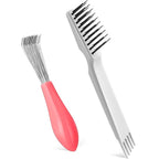 Boao 2 Pieces Hair Brush Cleaning Tool Comb Set 2-in-1 Mini Hair Brush Dirt Remover with Metal Wire Rake for Removing Dust Home and Salon Use (Pink and Gray)