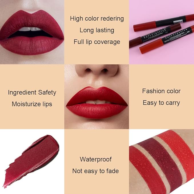 evpct 3Pcs Dark Red Lip Liner Pencil Set, Deep Ruby Red Matte Lipstick Long Lasting for Women, Lipstick and Lip Liner Crayon Set, Lipliner Pencil, Magic Lipsticks 24 Hours Original 10&11&18