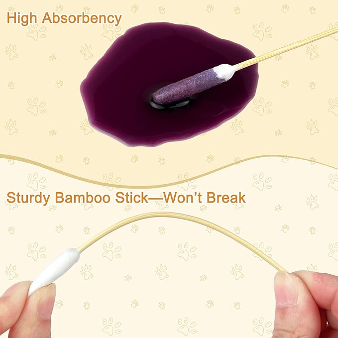 200 Pcs Large Cotton Swabs for Pet Care, 6 Inch Long Cotton Swabs with Bamboo Handle, Professional Dog Ear Swabs, Absorbency Big Cotton Tips, Pet Cleaning Solution Supplies