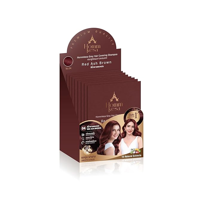 Grey Hair Covering Shampoo (6 Packet) – Premium 3-in-1 Hair Dye Shampoo For Grey Hair (Red Ash Brown)