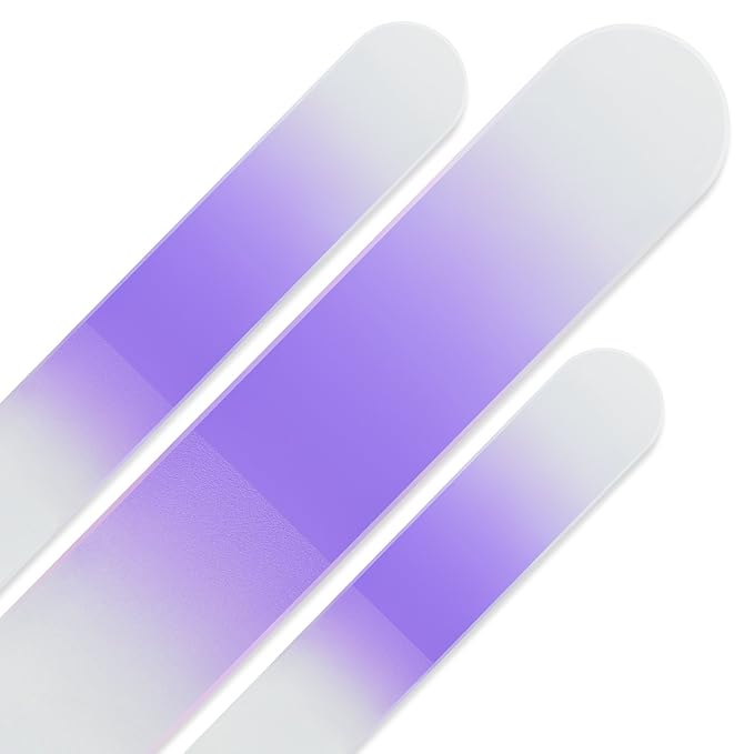 Nail File for Women - Mont Bleu Premium Set of 3 Glass Nail Files in Pouch - Genuine Czech Tempered Glass - Handmade Gifts for Women - Manicure Nail Care - Double Sided Finger Nail Files